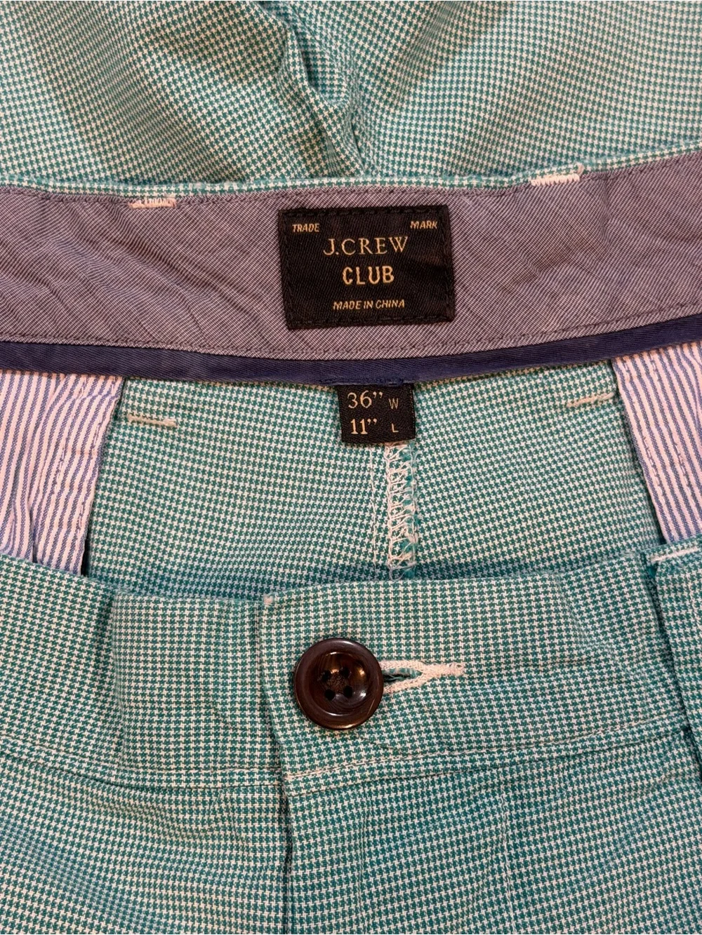 MENS JCREW CLUB SHORTS FLAT FRONT IN  SIZE 36” WAIST 11” LENGTH